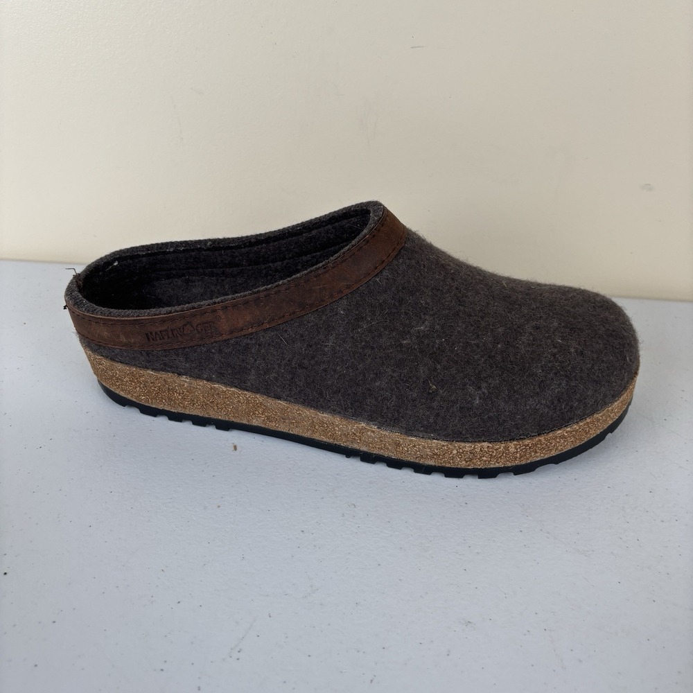Haflinger Grizzly Wool Clogs Men 10 Women 12 EU 43 Gray w/Brown Leather Trim EUC - Picture 4 of 9